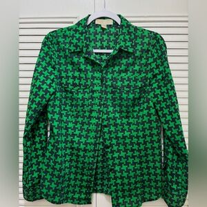 Michael Kors Green and blue Patterned Button-Front Women’s Shirt